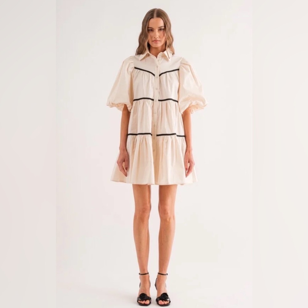 Sofie the Label Lena Bow Dress in Cream and Black Size Small
